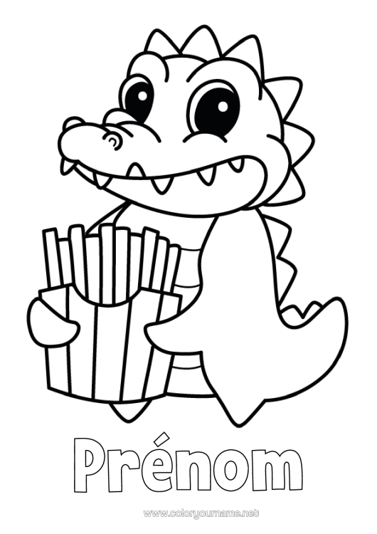 Coloriage à imprimer Kawaii Crocodile Animal Coloriages Faciles Reptiles Frites