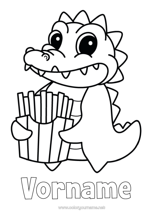 Malvorlage zum Ausdrucken Kawaii Krokodil Tier Einfache Ausmalbilder Reptilien Pommes