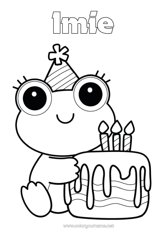 Kolorowanka do wydruku Urodziny Żaba Zwierzę Kapelusz Łatwe Kolorowanki Zwierzęta Morskie Lub Wodne Tort Urodzinowy Czapka Imprezowa (Czapka Urodzinowa)