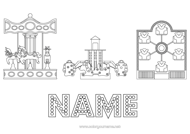 Coloring page to print Amusement Park Carousel Funfair