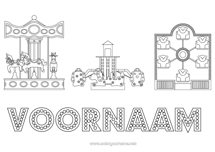 Kleurplaat om af te drukken Pretpark Carrousel Kermis