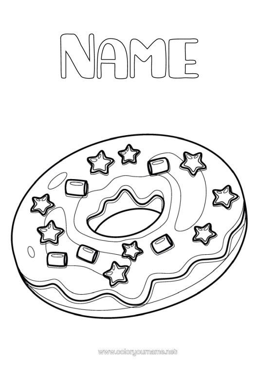 Colouring page to print Stars Doughnuts Realistic