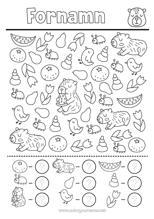 Färgläggningssida att skriva ut Blommor Fågel Barnaktiviteter Tulpan Sök Och Hitta Frukter Fåglar Och Flygande Däggdjur Andra Djur I Världen Orange Kapibara Räkna Och Färglägg