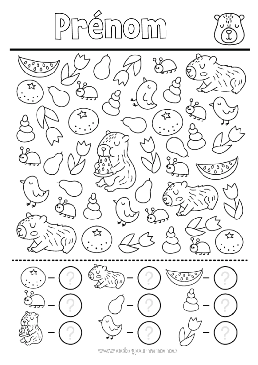 Coloriage à imprimer Fleurs Oiseau Activités Enfants Tulipe Cherche Et Trouve Fruits Oiseaux Et Mammifères Volants Autres Animaux Du Monde Orange Capibara Compte Et Colorie