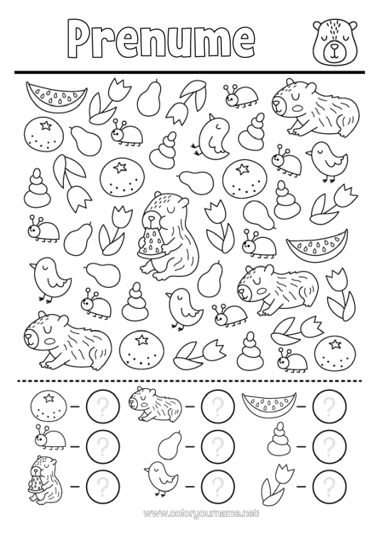 Pagină de colorat de imprimat Flori Pasăre Activități Pentru Copii Lalea Caută Și Găsește Fructe Păsări Și Mamifere Zburătoare Alte Animale Din Lume Portocalie Capibara Numără Și Colorează