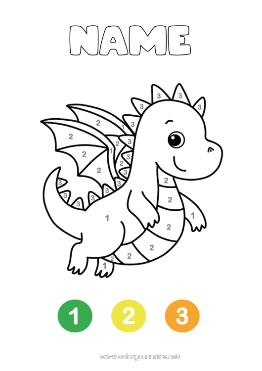 Coloring page to print Dinosaurs Coloring By Numbers Easy Coloring Pages