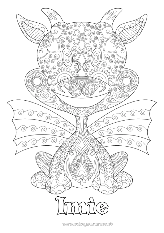 Kolorowanka do wydruku Smok Złożone Kolorowanki Zentangle Smoki, Jednorożce I Fantastyczne Zwierzęta