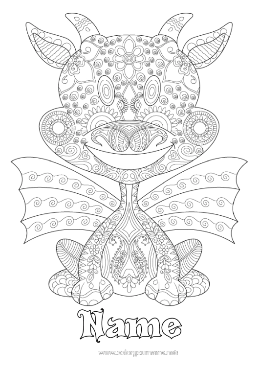Coloring page to print Dragon Complex Coloring Pages Zentangle Dragons, Unicorns And Fantastic Animals