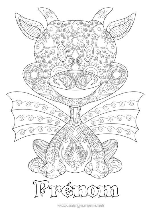 Coloriage à imprimer Dragon Coloriages Complexes Zentangle Dragons, Licornes Et Animaux Fantastiques