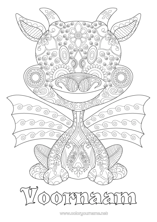 Kleurplaat om af te drukken Draak Complex Kleurplaten Zentangle Draken, Eenhoorns En Fantastische Dieren
