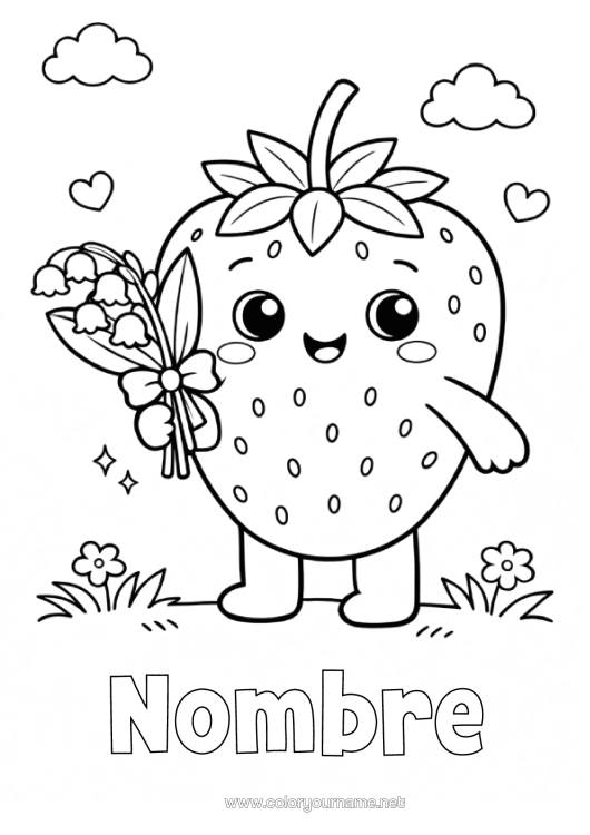 Dibujo para colorear para imprimir Kawaii Lirio De Los Valles Frutas Fresa 1 De Mayo