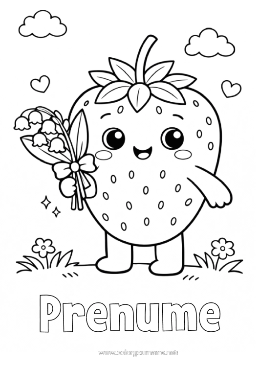 Pagină de colorat de imprimat Drăguț Lăcrămioare Fructe Căpșună 1 Mai