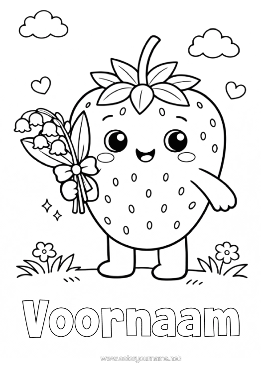Kleurplaat om af te drukken Kawaii Meiklokje Fruit Aardbei 1 Mei