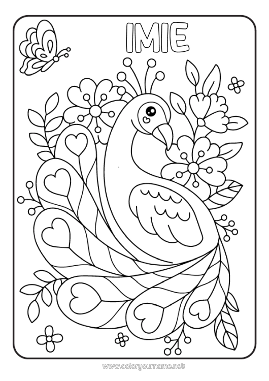 Kolorowanka do wydruku Kwiaty Motyl Paw Owady Ptaki I Latające Ssaki