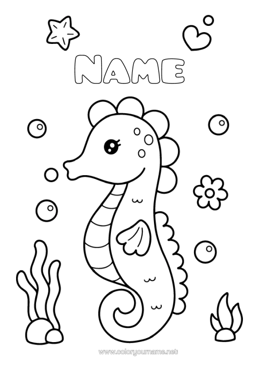 Colouring page to print Animal Seahorse Easy Colouring Pages Starfish Marine Or Aquatic Animals