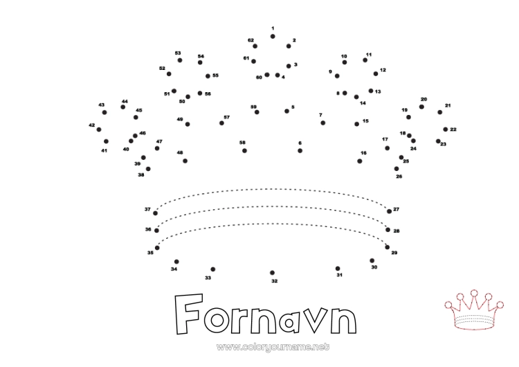 Farvelægningssiden til udskrivning Prinsesse Børneaktiviteter Krone Epifani. Forbindelsespunkter Smykke Konge Tal at forbinde