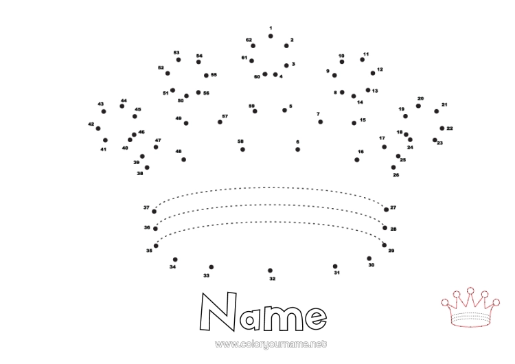 Colouring page to print Princess Children's Activities Crown Epiphany Connecting Points Jewel King Connect The Numbers
