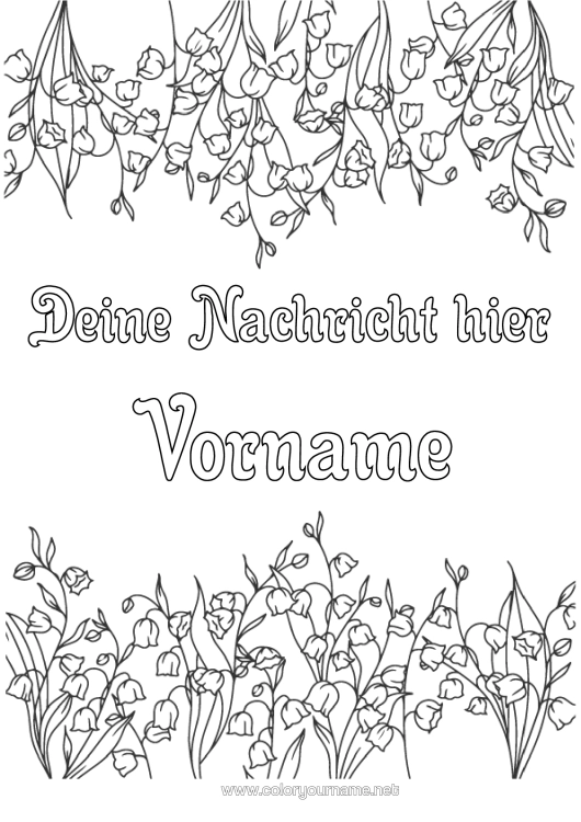 Malvorlage zum Ausdrucken Blumen Maiglöckchen 1. Mai Rahmen