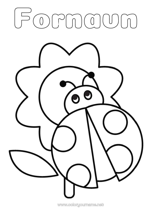 Fargeleggingssiden til utskrift Blomster Marihøne Enkle Fargelegginger Insekter