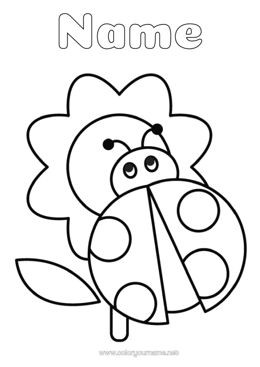 Colouring page to print Flowers Ladybird Easy Colouring Pages Insects