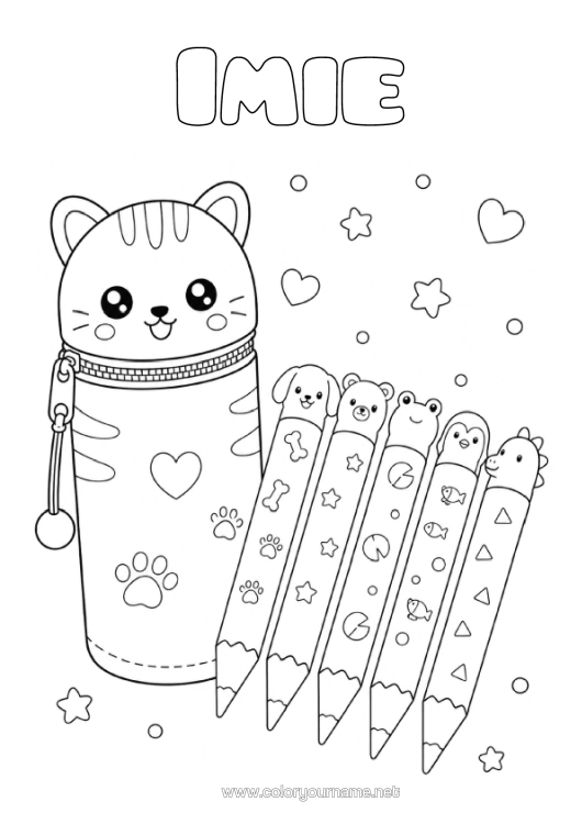 Kolorowanka do wydruku Słodki Kot Uroczy Zwierzę Psy I Koty Kredka Artykuły Szkolne Piórnik