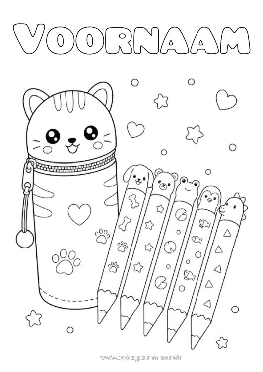 Kleurplaat om af te drukken Schattig Kat Kawaii Dier Honden En Katten Potlood Schoolbenodigdheden Etui