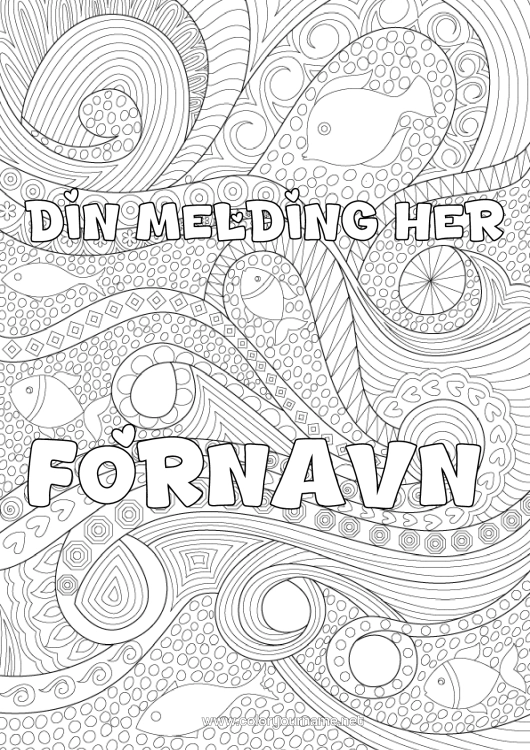 Fargeleggingssiden til utskrift Hav Fisk Komplekse Fargelegginger Zentangle Marin Eller Akvatisk Dyr Dekorativ Bakgrunn Bølger