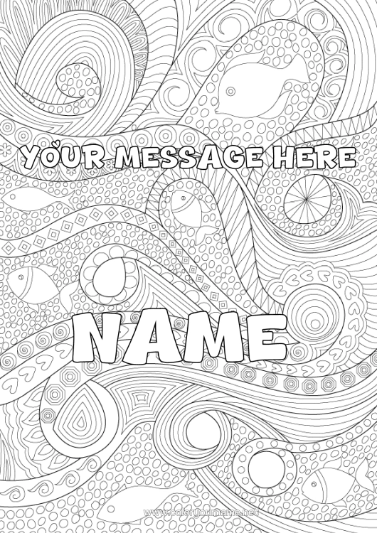 Coloring page to print Sea Fish Complex Coloring Pages Zentangle Marine Or Aquatic Animals Decorative Background Waves