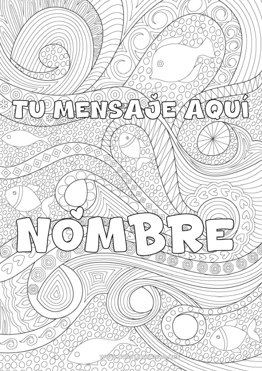 Dibujo para colorear para imprimir Mar Pescado Dibujos Complejos Para Colorear Zentangle Animales Marinos O Acuáticos Fondo Decorativo Olas