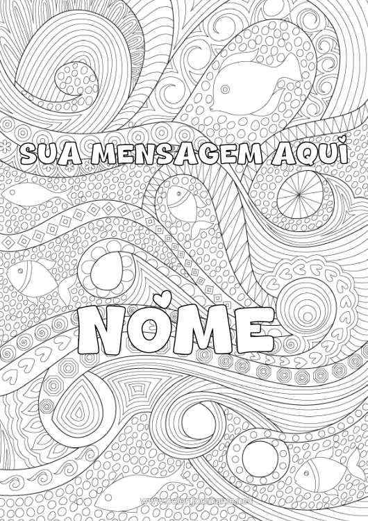 Página de desenho para imprimir Mar Peixe Colorações Complexas Zentangle Animais Marinhos Ou Aquáticos Fundo Decorativo Ondas