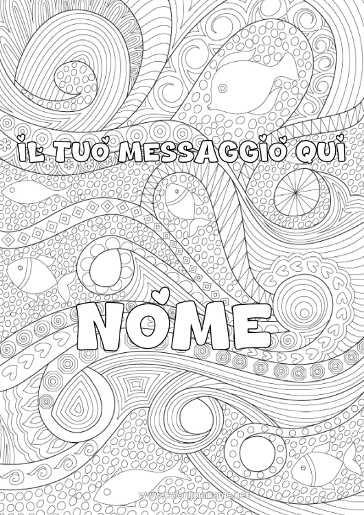 Pagina da colorare da stampare Mare Pesce Colorazioni Complesse Zentangle Animali Marini O Acquatici Sfondo Decorativo Onde