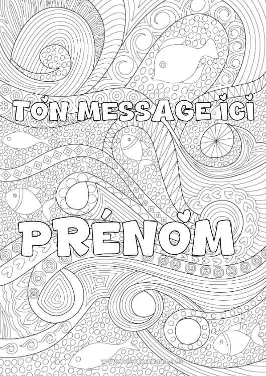 Coloriage à imprimer Mer Poisson Coloriages Complexes Zentangle Animaux Marins Ou Aquatique Fond Décoratif Vagues
