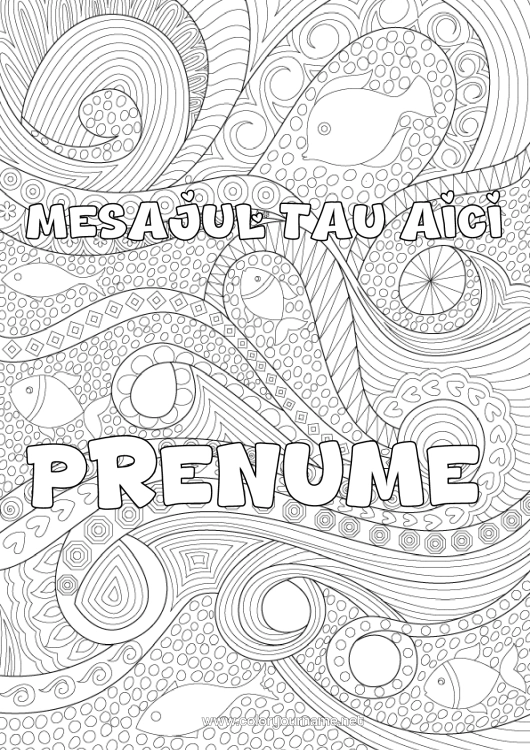 Pagină de colorat de imprimat Mare Pește Desene De Colorat Complexe Zentangle Animale Marine Sau Acvatice Fundal Decorativ Valuri