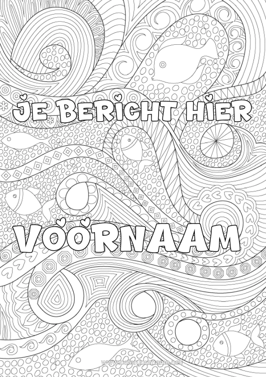 Kleurplaat om af te drukken Zee Vis Complex Kleurplaten Zentangle Zeedieren Decoratieve Achtergrond Golven