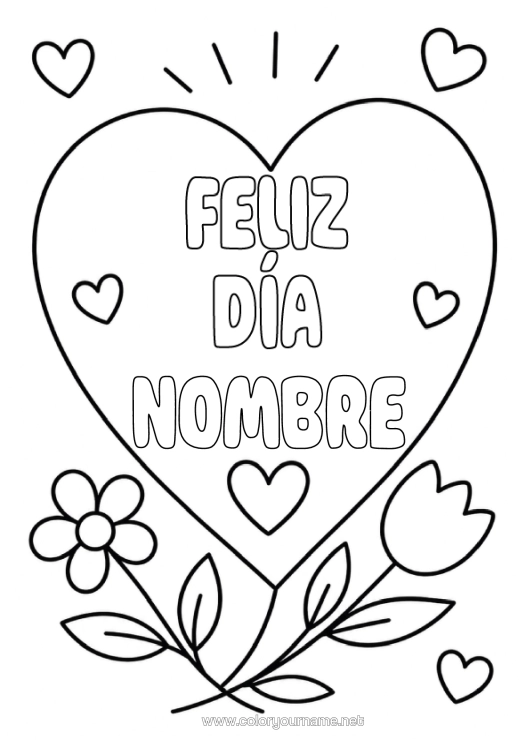 Dibujo para colorear para imprimir Flores Corazón Feliz Día De Fiesta Tulipán