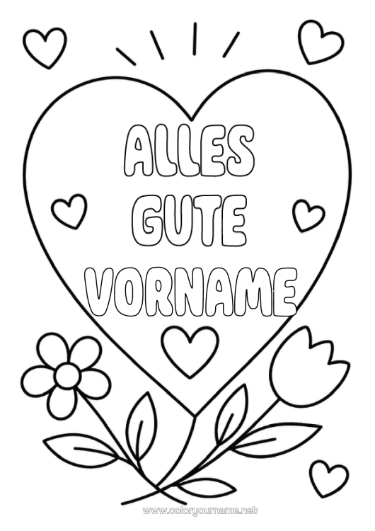 Malvorlage zum Ausdrucken Blumen Herz Frohes Fest Tulpe