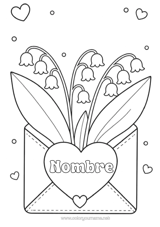Dibujo para colorear para imprimir Corazón Suerte Sobre Lirio De Los Valles 1 De Mayo