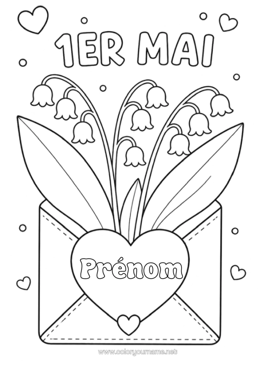 Coloriage à imprimer Coeur Chance Enveloppe Muguet 1Er Mai
