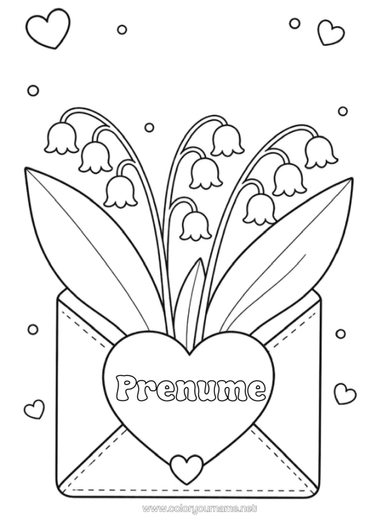 Pagină de colorat de imprimat Inimă Șansă Plic Lăcrămioare 1 Mai