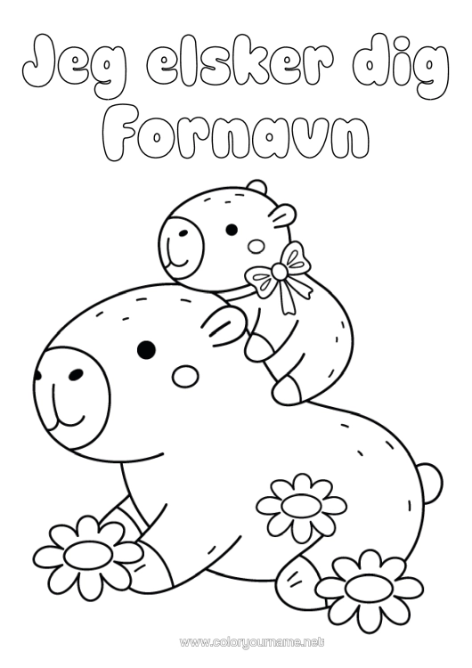 Farvelægningssiden til udskrivning Dyr Andre Dyr I Verden Dyrer Familie Dyrebaby Kapivarer