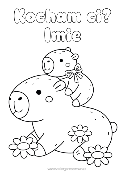 Kolorowanka do wydruku Zwierzę Inne Zwierzęta Świata Rodzina Zwierząt Dzieciak Zwierzęcy Kapibara