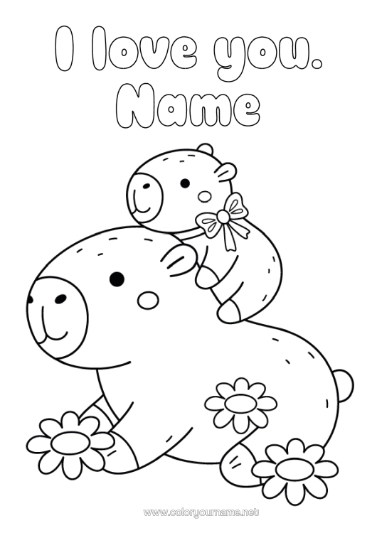 Colouring page to print Animal Other Animals Of The World Animal Family Cub Capybara