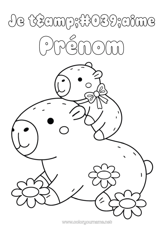 Coloriage à imprimer Animal Autres Animaux Du Monde Famille D'animaux Bébé Animal Capibara