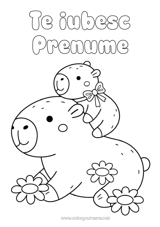 Pagină de colorat de imprimat Animal Alte Animale Din Lume Familia Animalelor Pui De Animal Capibara
