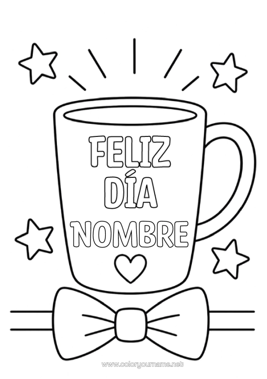Dibujo para colorear para imprimir Feliz Día De Fiesta Taza Bebidas Pajarita