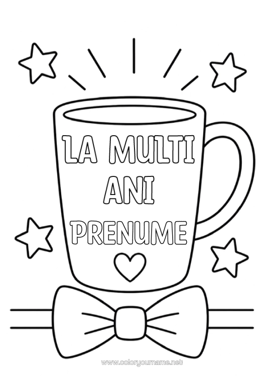 Pagină de colorat de imprimat La Mulți Ani! Cana Băutură Papion