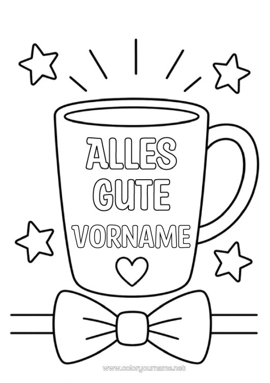 Malvorlage zum Ausdrucken Frohes Fest Tasse Getränk Fliege