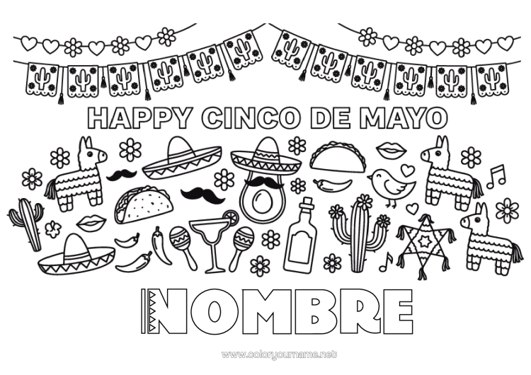 Dibujo para colorear para imprimir México Simbolos Cinco De Mayo
