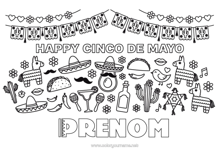 Coloriage à imprimer Mexique Symboles Cinco De Mayo