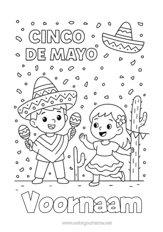 Kleurplaat om af te drukken Mexico Cinco De Mayo Maracas Muziekinstrumenten Sombrero